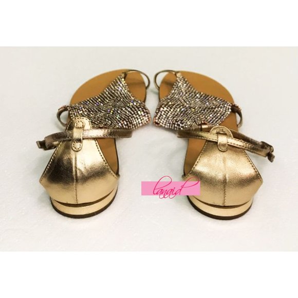 Lola Cruz Luanda Sandals Leather Copper Crystals Iridescent Holographic Sparkly - Picture 3 of 9